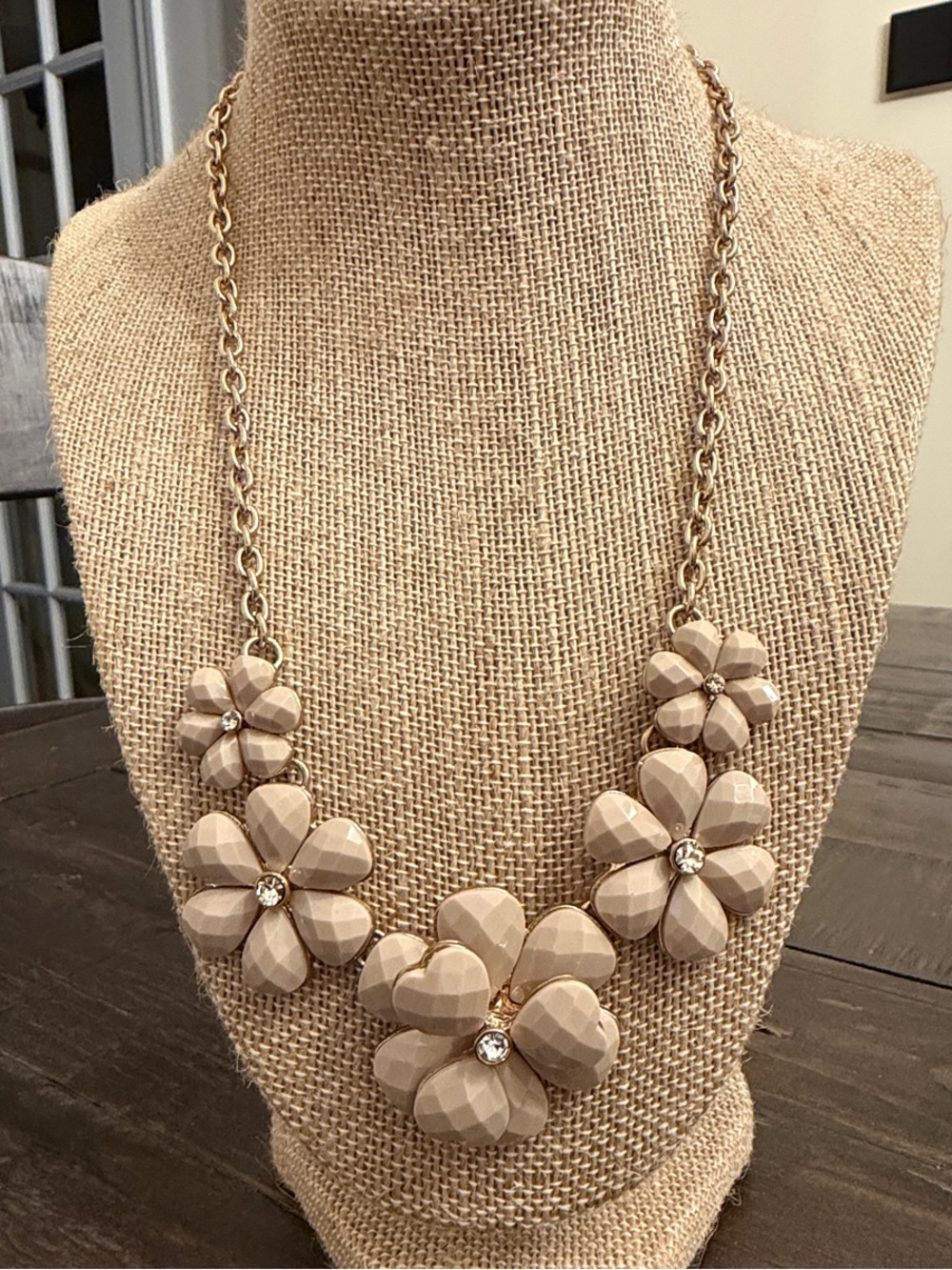 Beige Floral Statement Necklace - Women Jewelry
